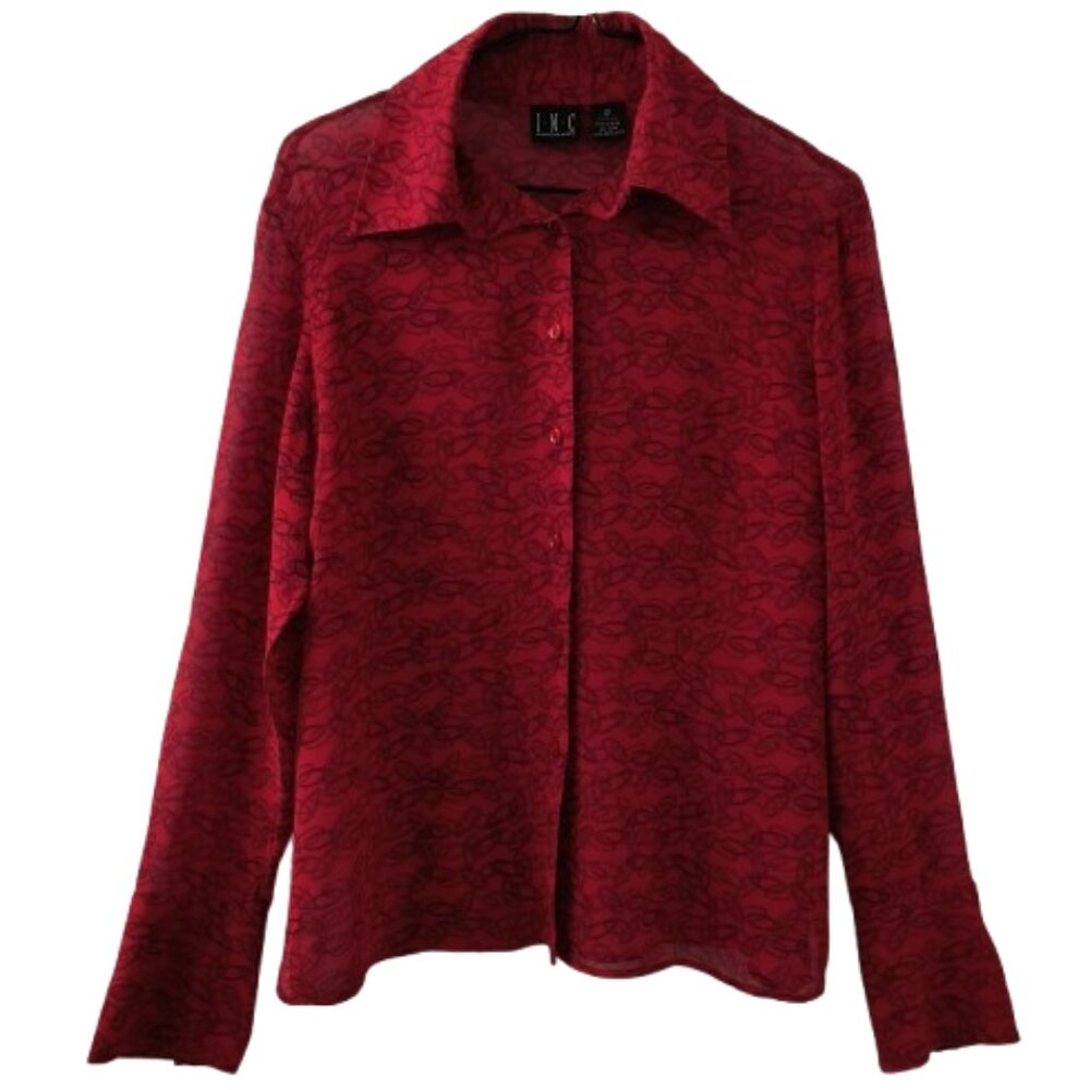 Vintage Y2K INC Red Silk Sheer Button-up Blouse - Women's 12